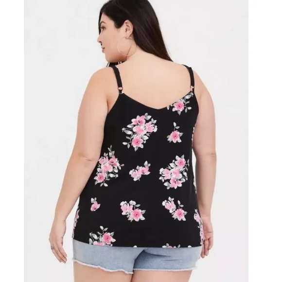NWT Torrid Black Floral Studio Knit Swing Cami Color Red Rose Away Size 2 - Picture 3 of 14